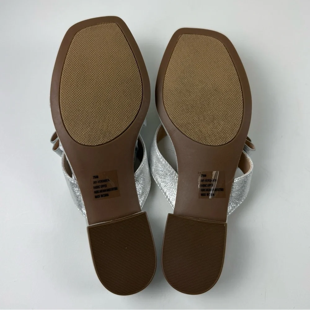 Jones New York Verdanta Slide Sandal Womens 7.5M Silver Slip On Low Heel NEW